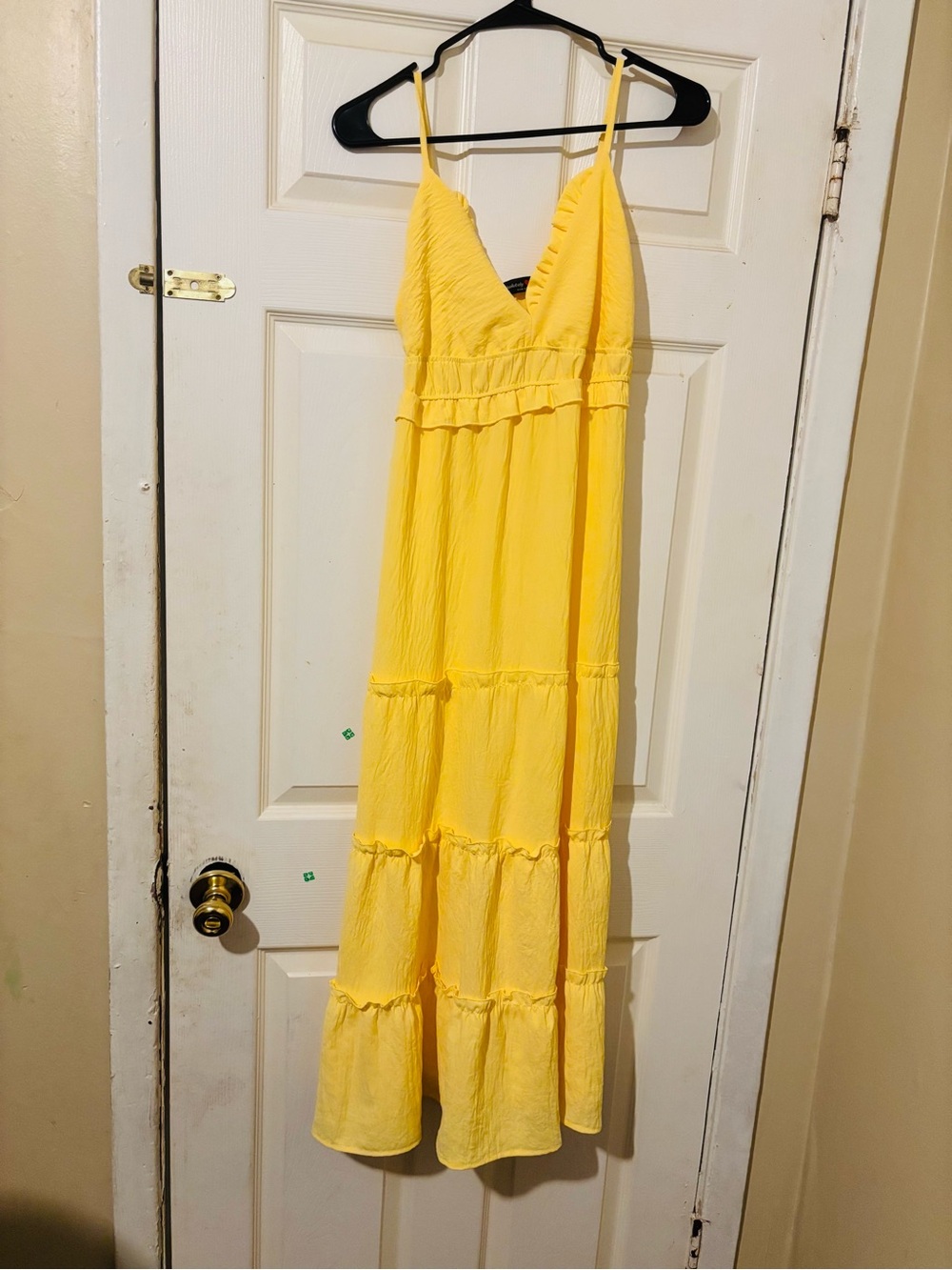 Absolutely Yellow Spaghetti-Strap Tiered Maxi Dress